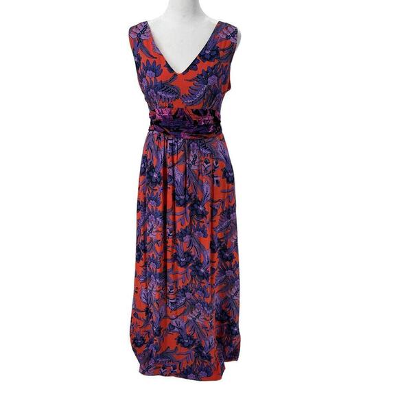 Anthropologie MAEVE Macie Maxi Dress Purple Floral Print Orange Purple Sz US 6 - Picture 3 of 14